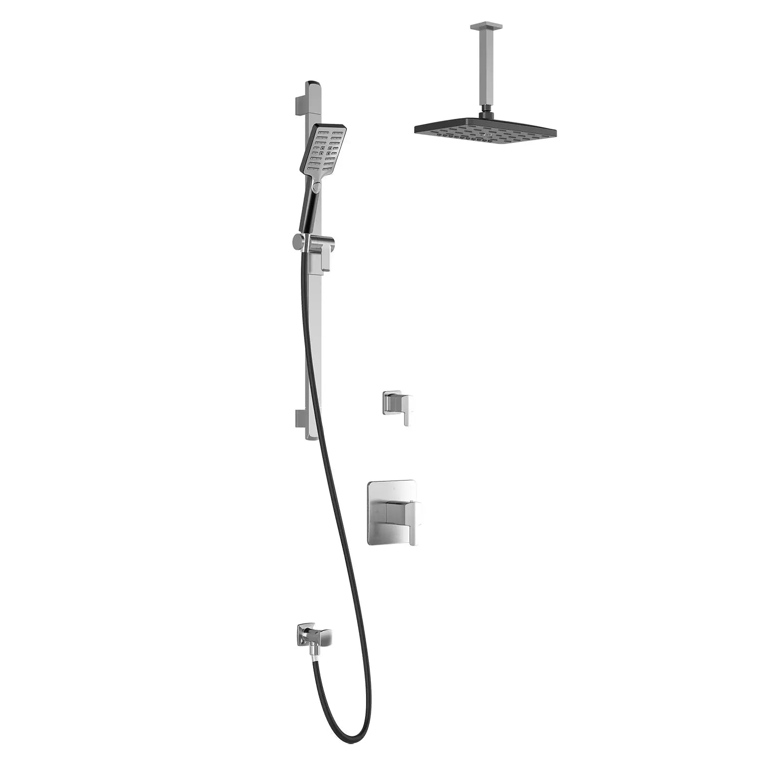 Kalia GRAFIK T2 PREMIA (Valves Not Included) AQUATONIK T/P Shower Kit System Vertical Ceiling Arm and 12" Rectangle Rain Shower Head- Chrome/Black Kalia