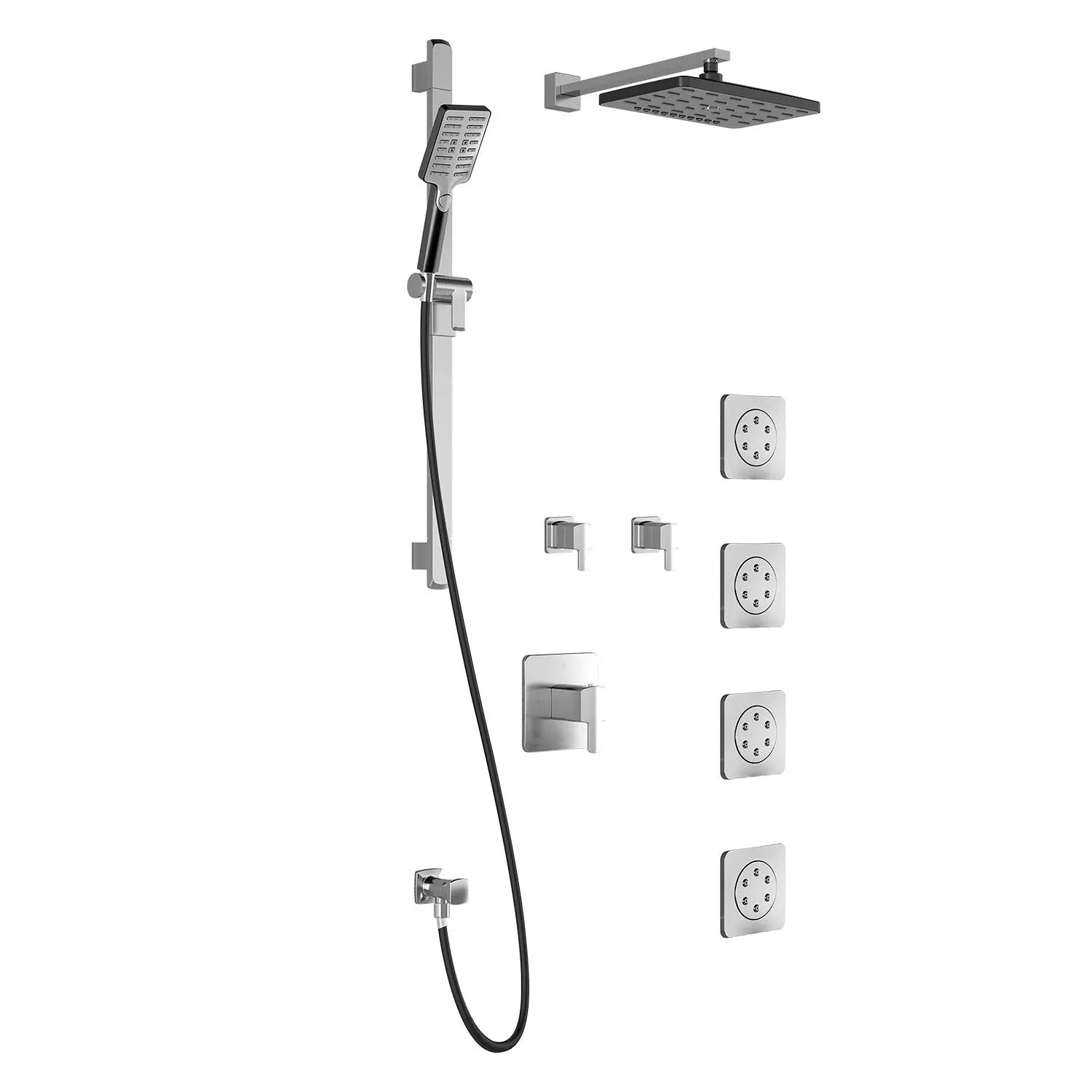 Kalia GRAFIK T375 PREMIA Thermostatic Shower Kit System with Wall Arm and 12" Rectangle Rain Shower Head- Chrome/Black Kalia