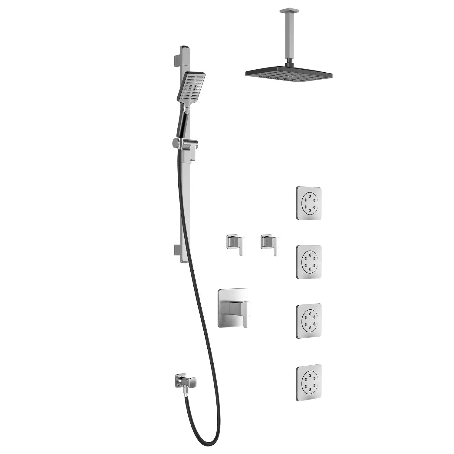 Kalia GRAFIK T375 PREMIA (Valves Not Included) Thermostatic Shower Kit System with Vertical Ceiling Arm and 12" Rectangle Rain Shower Head- Chrome/Black Kalia