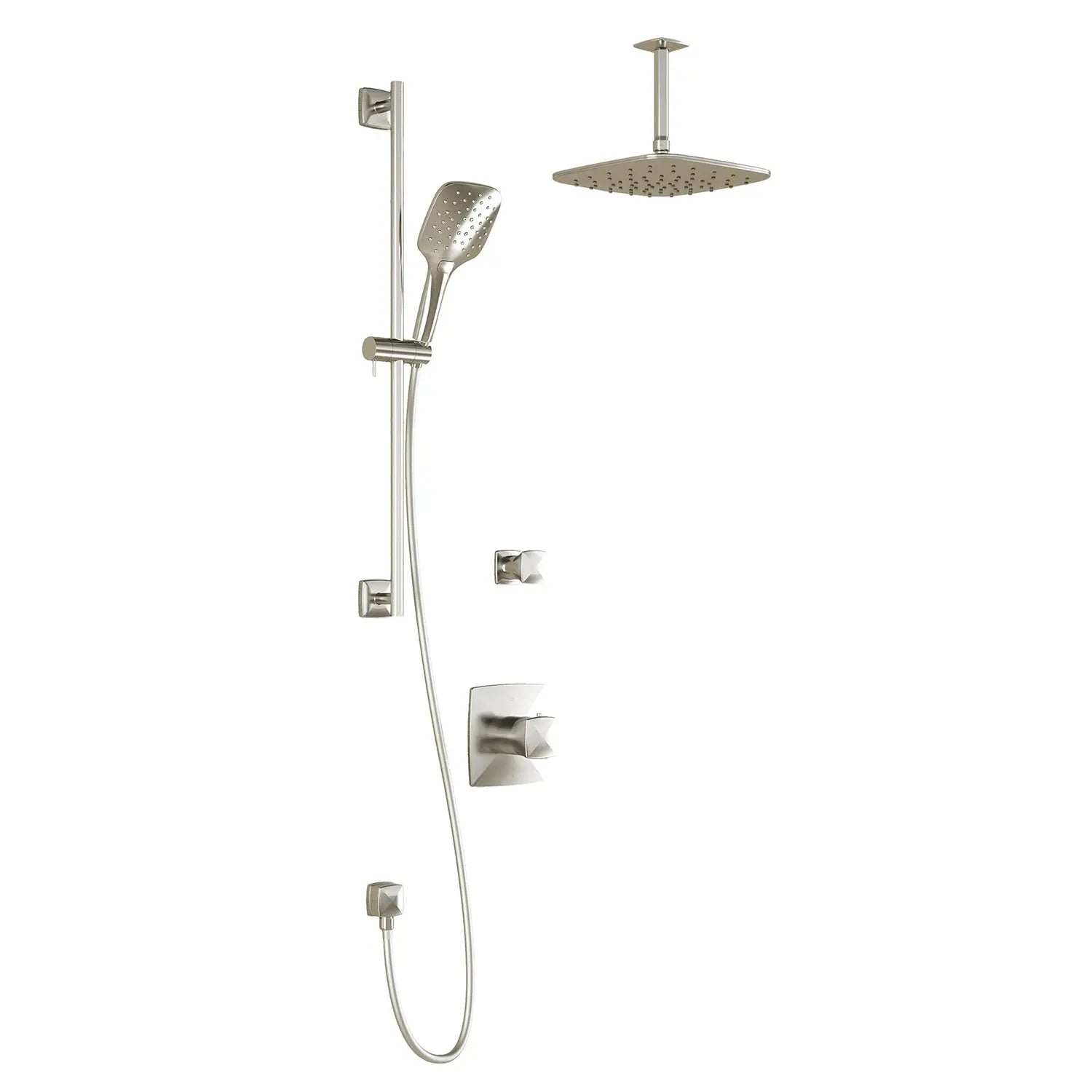 Kalia UMANI TD2 PLUS AQUATONIK T/P Shower System with 10" Square Shower Head Hand Shower and Vertical Ceiling Arm -Brushed Nickel PVD Kalia
