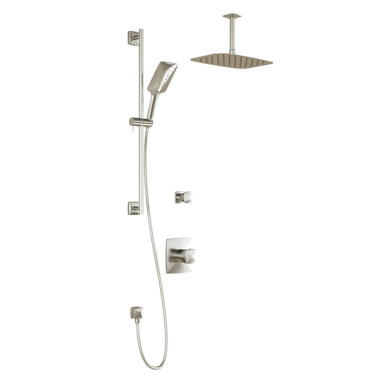Kalia UMANI TD2 PREMIA AQUATONIK T/P Shower System with 11.75" Shower Head Hand Shower and Vertical Ceiling Arm -Brushed Nickel PVD Kalia