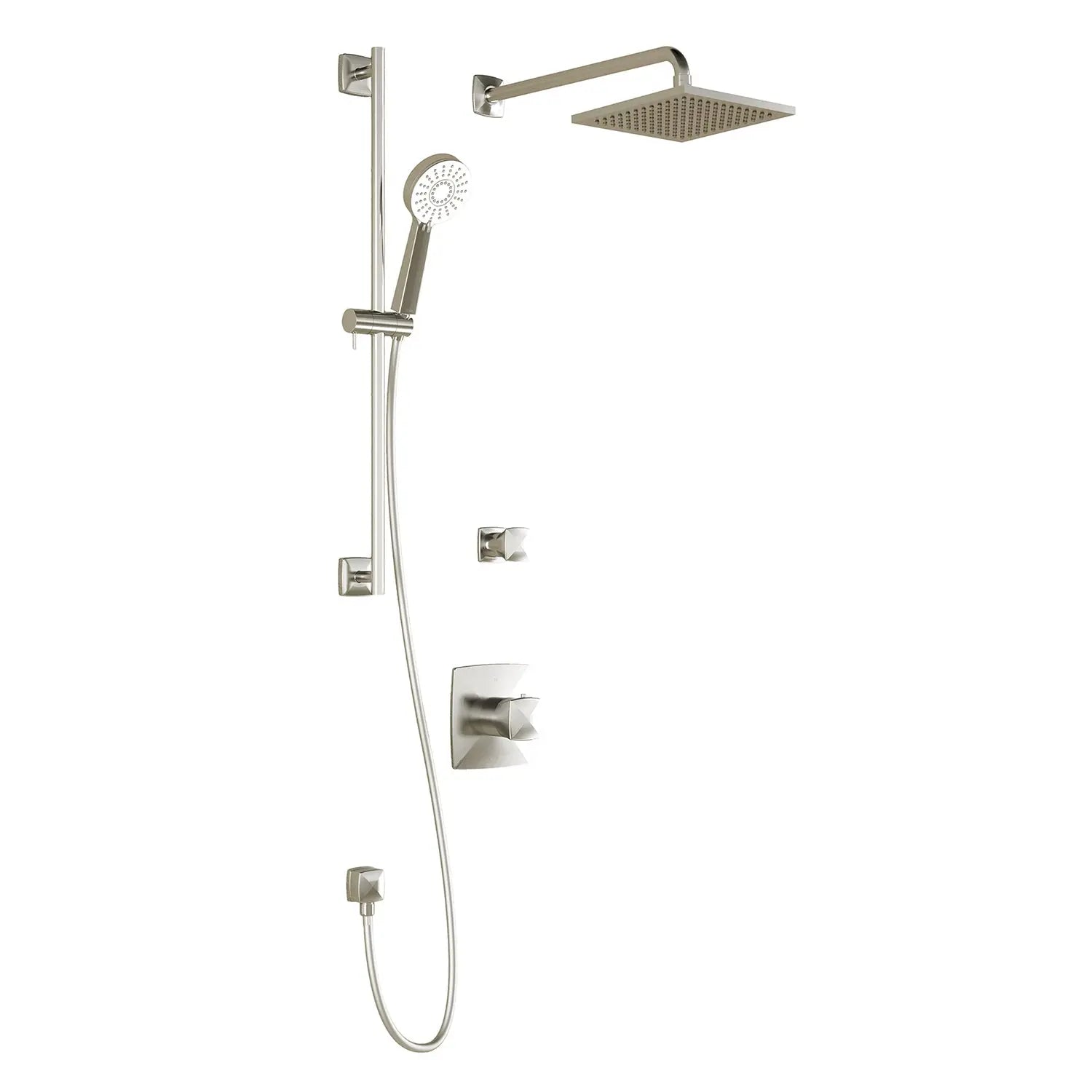 Kalia UMANI TD2 AQUATONIK T/P Shower System with 8" Square Shower Head Round Hand Shower and Wall Arm -Brushed Nickel PVD Kalia