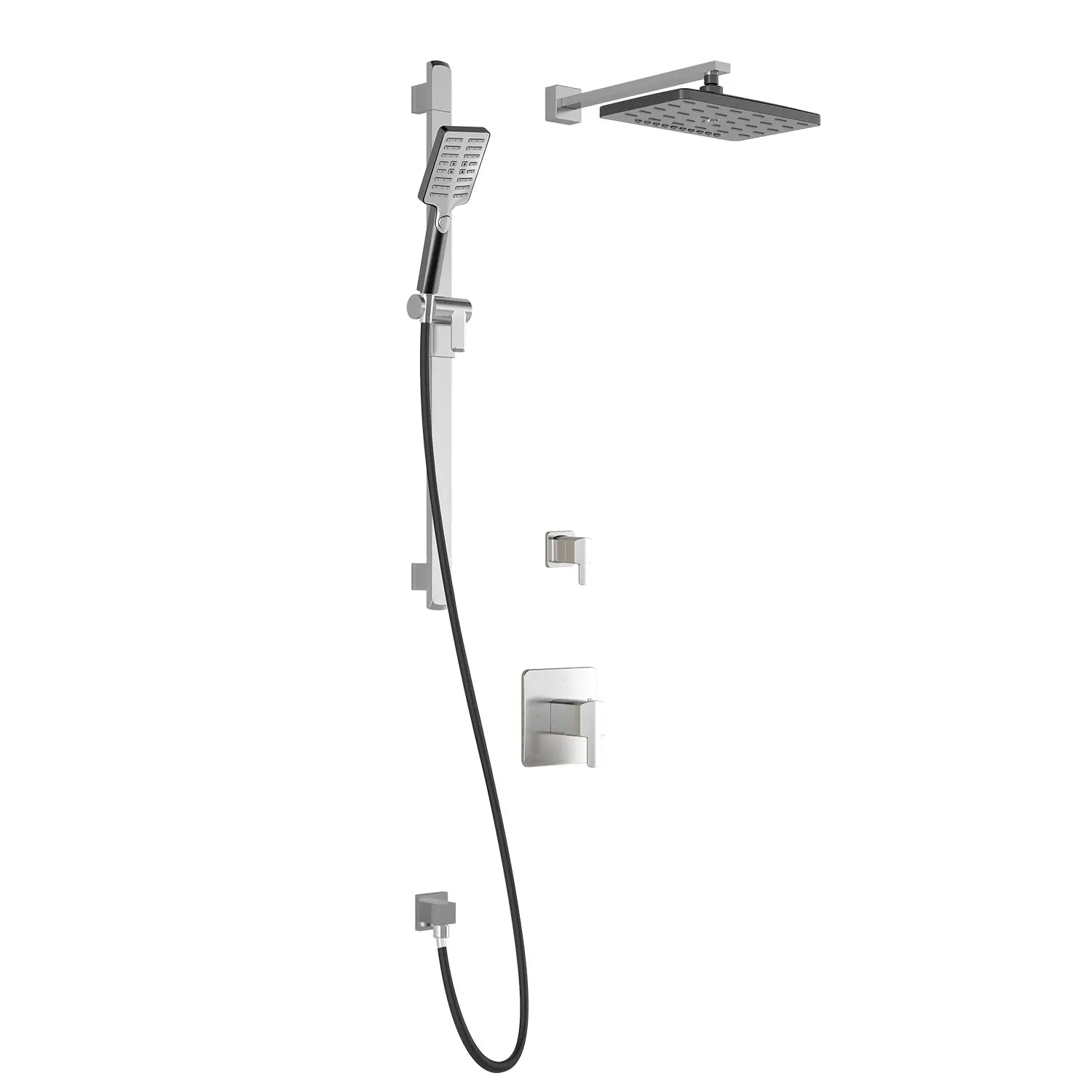 Kalia GRAFIK TD2 PREMIA AQUATONIK T/P Shower Kit System with Wall Arm and 12" Rectangle Rain Shower Head- Chrome/Black Kalia