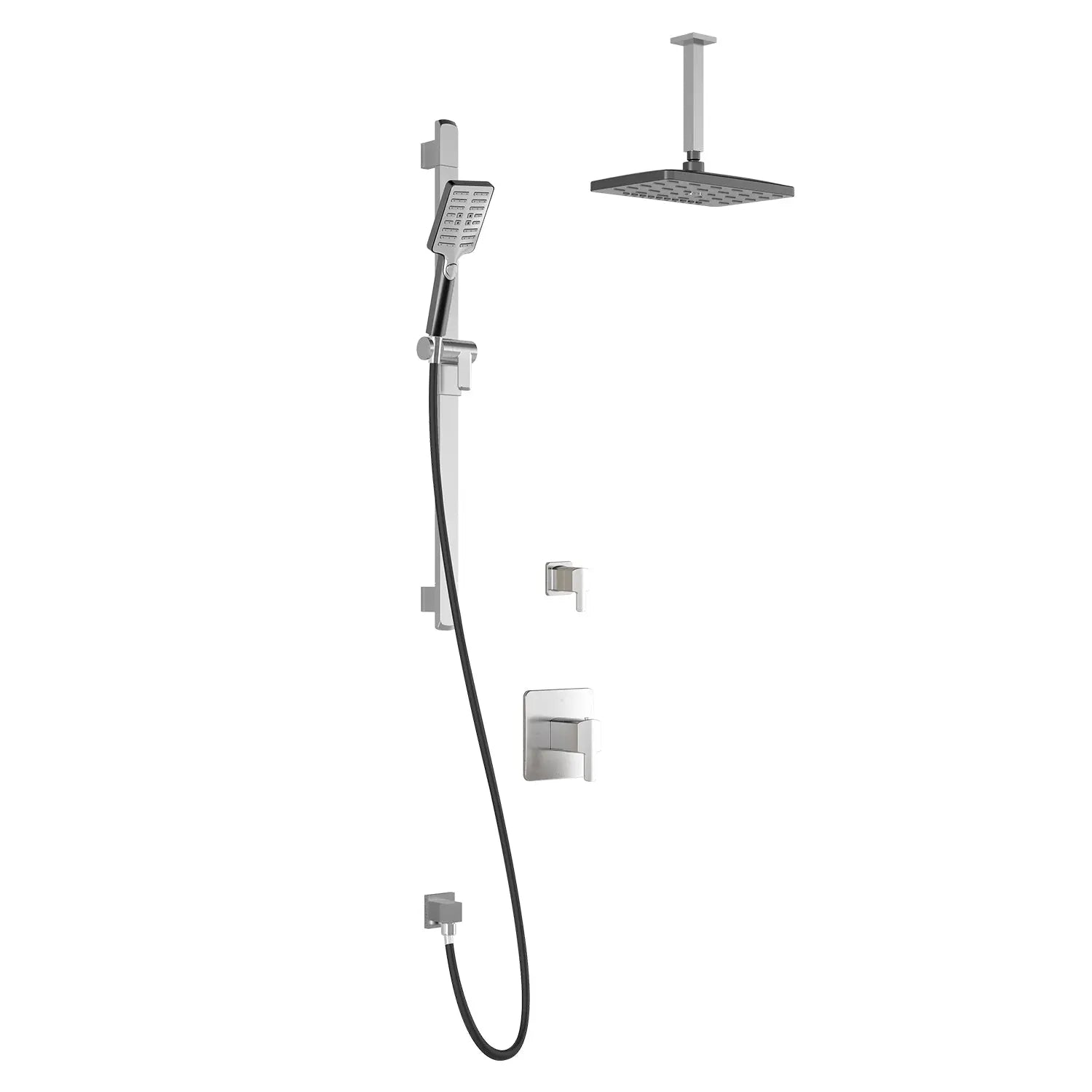 Kalia GRAFIK TD2 PREMIA AQUATONIK T/P Shower Kit System Vertical Ceiling Arm 12" Rectangle Rain Shower Head- Chrome/Black Kalia