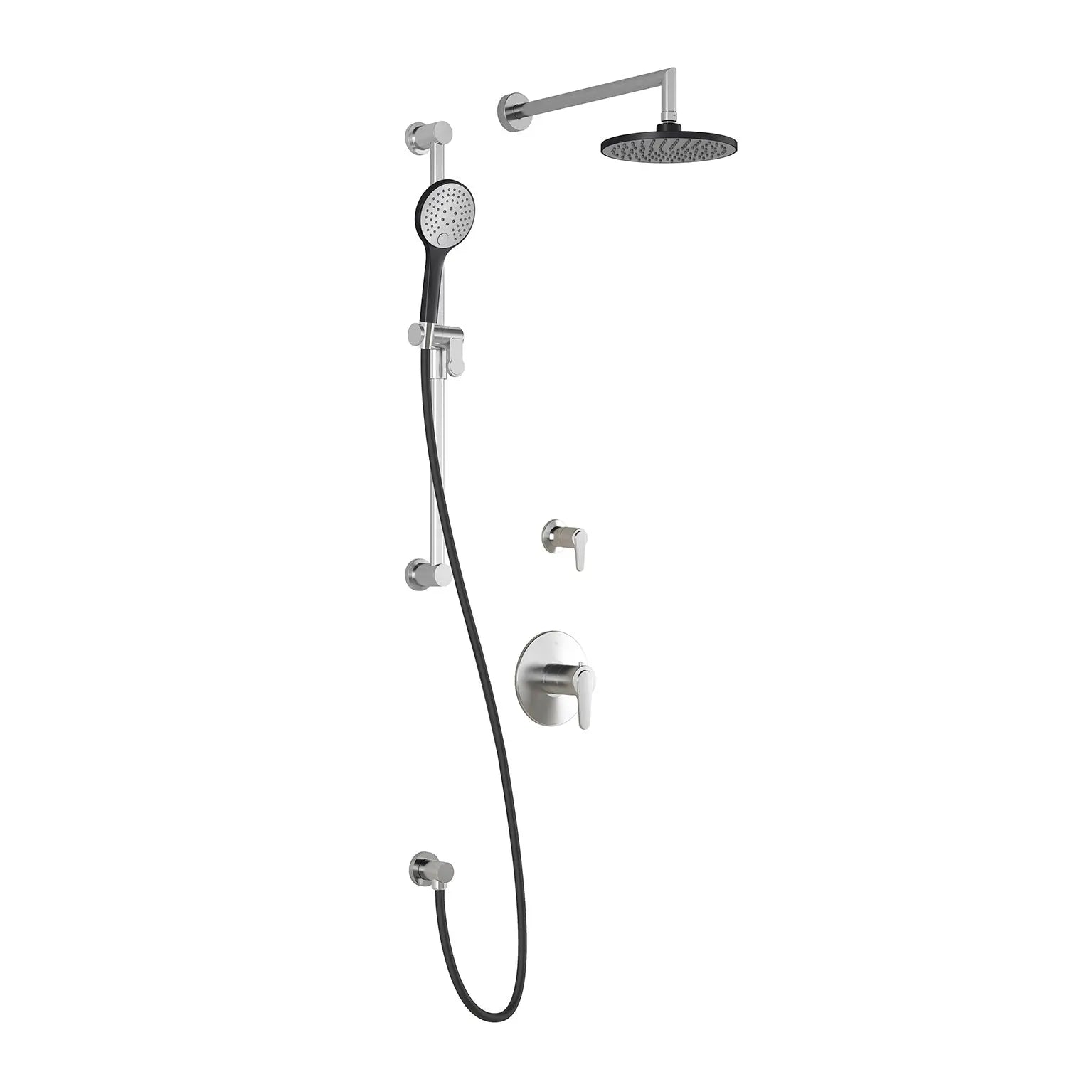 Kalia KONTOUR TD2 AQUATONIK T/P Shower System with Wall Arm and 8" Round Rain Shower Head- Black/Chrome Kalia