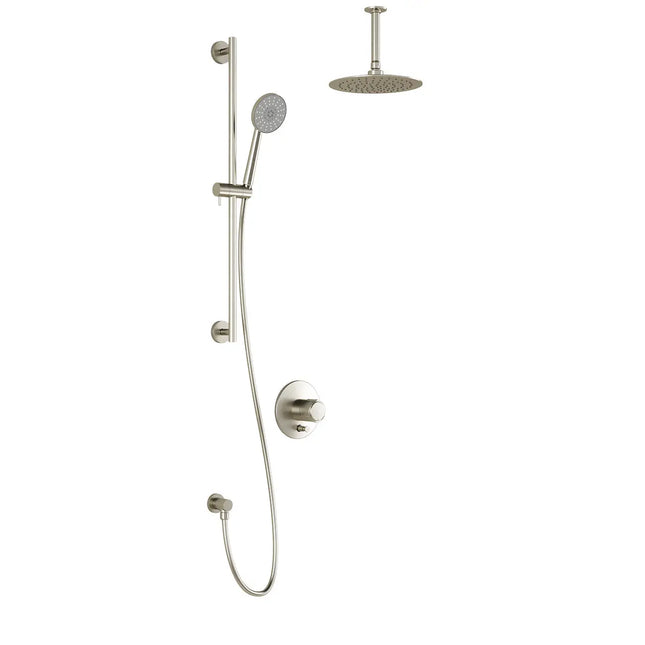 Kalia CITÉ PB4 Pressure Balance Shower System With 9" Round Shower Head and Round Hand Shower and Vertical Ceiling Arm -Brushed Nickel PVD Kalia