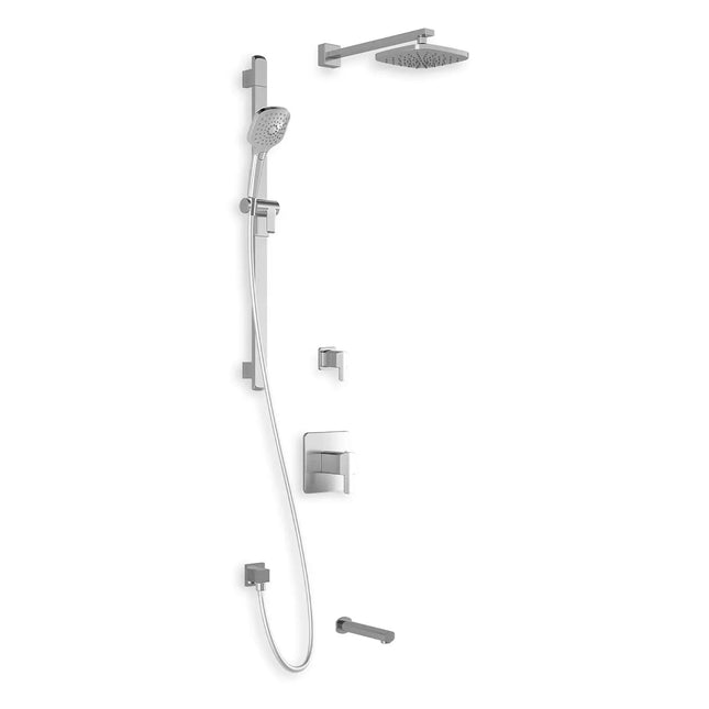 Kalia Grafik TD3 : Aquatonik T/P Shower Kit System with 8" Shower Head Hand Shower Tub Filler and Wall Arm- Chrome Kalia