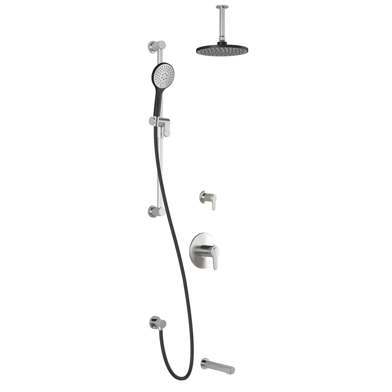 Kalia KONTOUR TD3 (Valves Not Included) AQUATONIK T/P Shower System with Vertical Ceiling Arm- Black/Chrome Kalia
