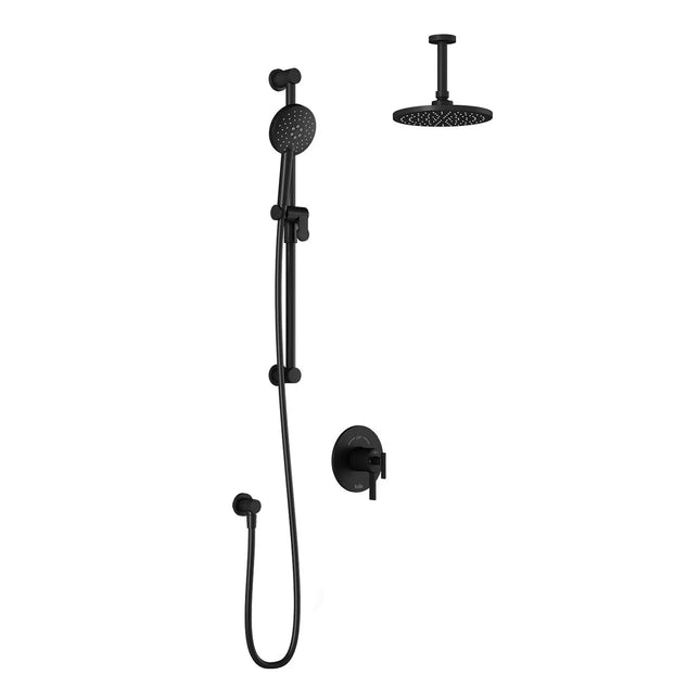 Kalia RoundOne TCD1 (Valve Not Included) AQUATONIK T/P Coaxial Shower System with 9" Round Shower Head, Hand Shower and Vertical Ceiling Arm Matte Black Kalia