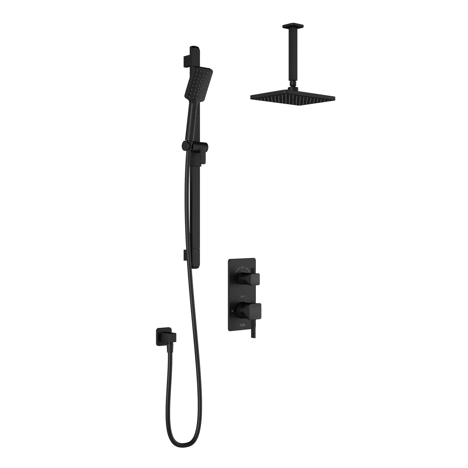 Kalia SquareOne TD2 (Valve Not Included) AQUATONIK T/P with Diverter Shower System with Vertical Ceiling Arm- Matte Black Kalia