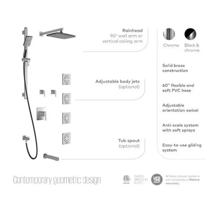 Kalia GRAFIK TCD1 PREMIA AQUATONIK T/P Coaxial Shower System with Wall Arm- Chrome/Black Kalia