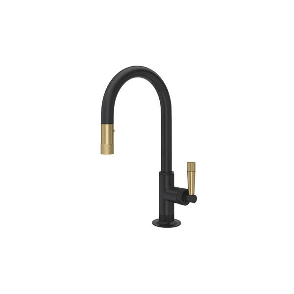 Rohl Graceline Pulldown Bar & Food Prep Faucet - Matte Black With Antique Gold Accent | Model Number: MB7930SLMMBA-2 MB7930SLMMBA-2 ROHL