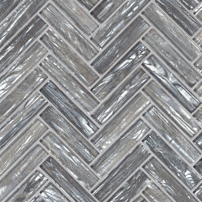 MSI SURFACES SHIMMERING SILVER HERRINGBONE TILE (Sold Per Box) SMOT-GLS-SHISLV8MM MSI Surfaces