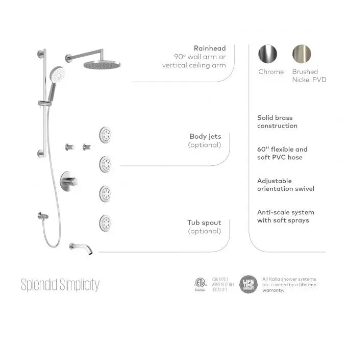 Kalia CITÉ TCD1 PLUS (Valve Not Included) AQUATONIK T/P Coaxial Shower System with Vertical Ceiling Arm- Chrome Kalia