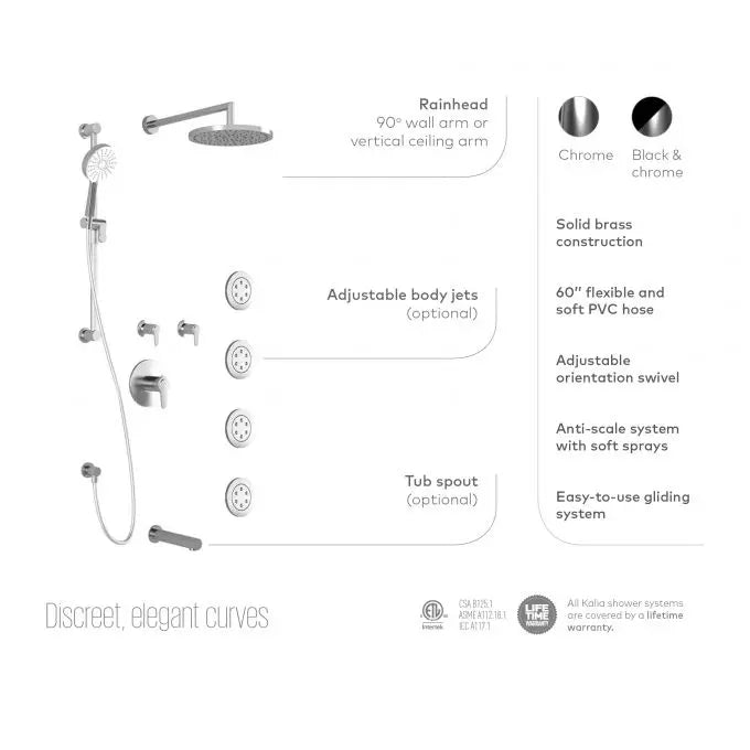 Kalia KONTOUR TD3 AQUATONIK T/P Shower System with Wall Arm- Black/Chrome Kalia