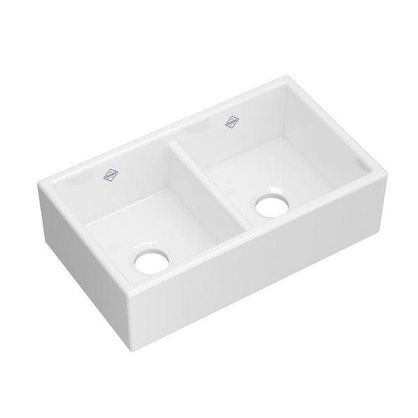 Shaws 31" Shaker Apron Front Double Bowl Fireclay Kitchen Sink - White  MS3118WH Shaws
